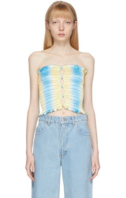Amy Crookes SSENSE Exclusive Blue & Yellow Shirred Stretch Tube Top