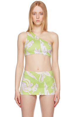 Emilio Pucci Green Farfalle One-Shoulder Bikini Top