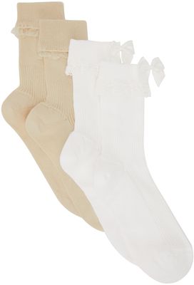 Tanner Fletcher Two-Pack White & Beige Trimmed Socks