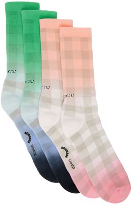 Socksss Two-Pack Green & Pink Gradient Check Socks