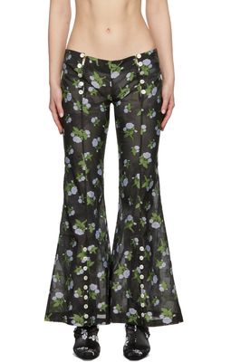 Yuhan Wang Black Jacquard Floral Trousers