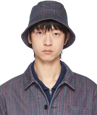 YMC Multicolor Upcycled Cotton Stripe Denim Bucket Hat