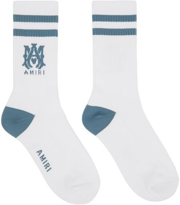AMIRI White & Blue Ribbed M.A. Socks