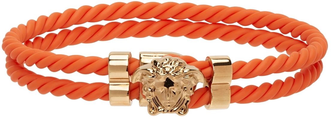 Versace Orange & Gold Medusa Braided Bracelet