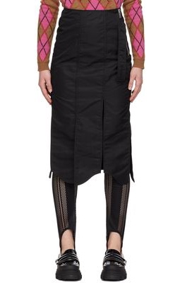 GANNI Black Nylon Midi Skirt