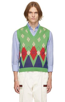 Gucci Green Argyle Knit Sweater