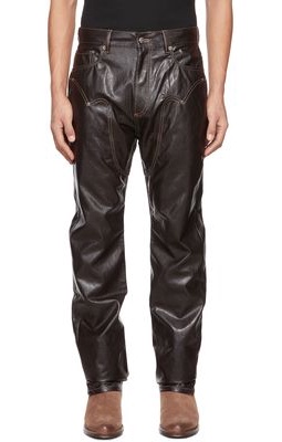 Y/Project Brown Cowboy Faux-Leather Pants