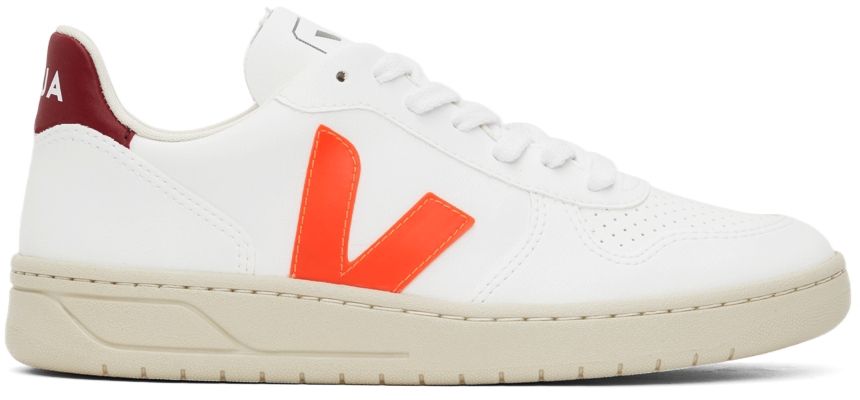 Veja White & Orange V-10 Vegan Sneakers