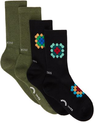 Socksss Two-Pack Green & Black Cotton Socks