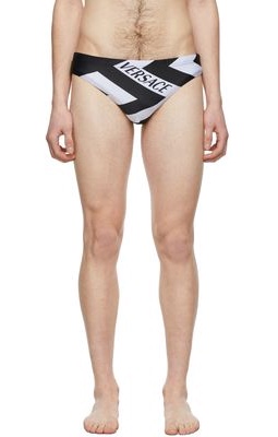 Versace Underwear Black & White Maxi Greca Swim Briefs