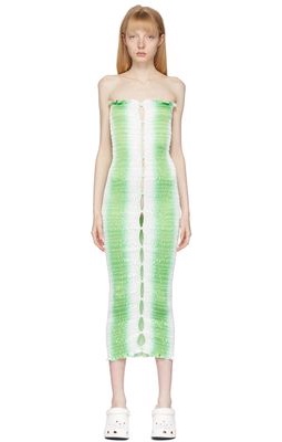 Amy Crookes Green & White Shirred Stretch Tube Dress