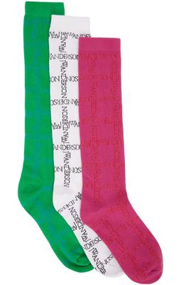 JW Anderson Three-Pack Multicolor Logo Grid Socks