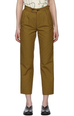 Bode Yellow Gingham Pleated Trousers