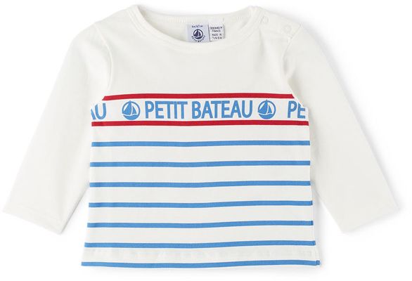 Petit Bateau Baby White Stripe Logo T-Shirt