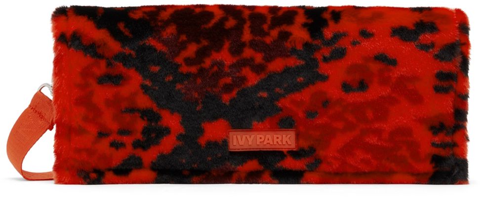 adidas x IVY PARK Red & Black Faux-Fur Printed Envelope Clutch