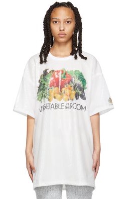 Doublet White Sequinned Vegetable Printed T-Shirt