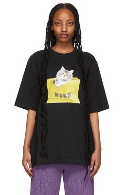 MSGM Black Cat Logo Bag T-Shirt