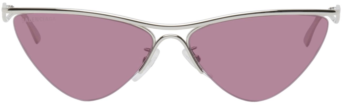 Balenciaga Silver & Pink Metal Cat-Eye Sunglasses