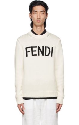 Fendi White Wool Jacquard Sweater