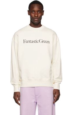 MSGM Off-White Fantastic Green Text Sweatshirt