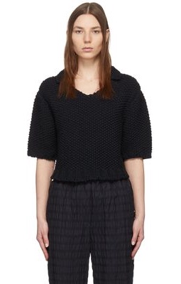 LE17SEPTEMBRE Navy Hand-Knit Collar Cropped Sweater