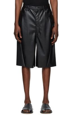 N.Hoolywood Black Faux-Leather Shorts