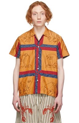 Bode Orange Birdsong Quilt Shirt