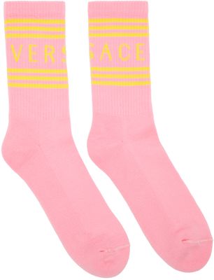 Versace Pink & Yellow 1990s' Vintage Logo Socks