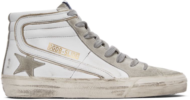 Golden Goose White & Grey Slide High-Top Sneakers