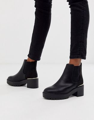 New Look metal detail chunky heeled boots in black