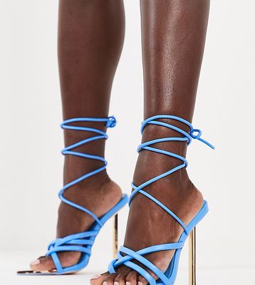 Public Desire Wide Fit Cullen heel sandals with pointed toe in blue