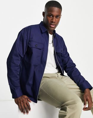 Selected Homme double pocket overshirt with zippr in navy