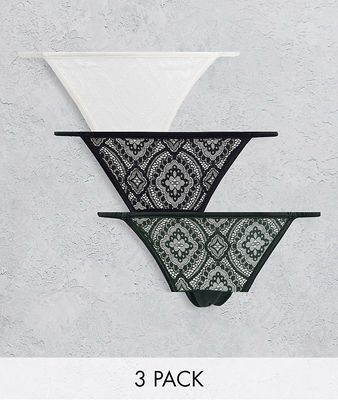 Gilly Hicks 3 pack vintage lace thong in multi