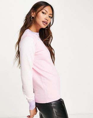 Gianni Feraud contrast color block crew neck sweater in pink, gray and lilac-Multi