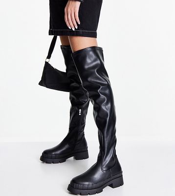 RAID Wide Fit Rooshi over the knee stretch boots in black