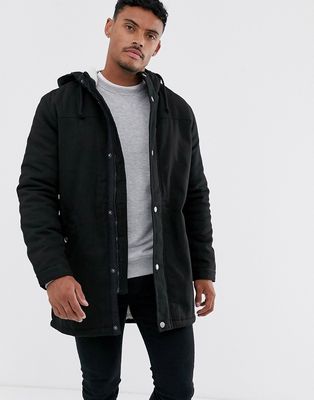 Only & Sons parka with fleece lined hood in black