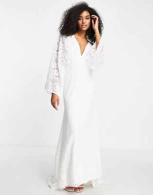 ASOS EDITION Abigail kimono sleeve lace wedding dress-White