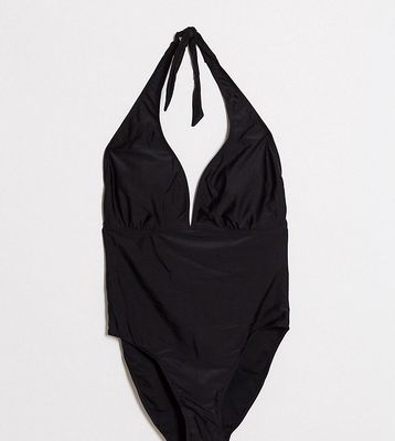 Brave Soul Plus halter neck swimsuit-Black