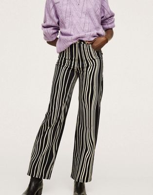 Mango mono striped straight leg jeans-Black