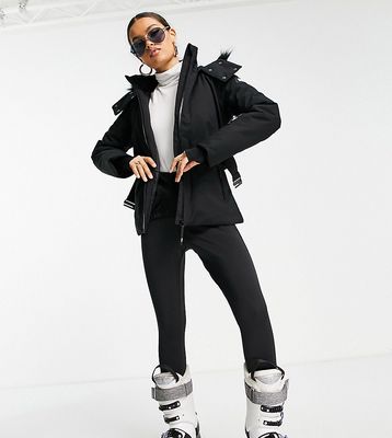 ASOS 4505 Petite ski belted jacket with faux fur hood-Black