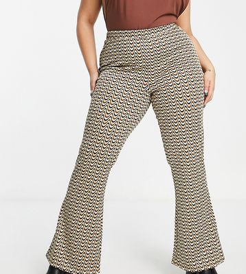 ASOS DESIGN Curve jacquard flare pants in wavy stripe-Multi
