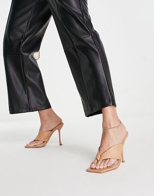 Simmi London toe post heeled sandals in camel-Brown
