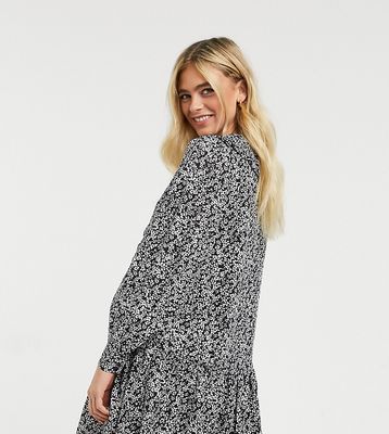 Influence Maternity peter pan collar mini dress in micro floral print-Black