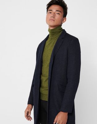 Only & Sons smart jersey overcoat in navy