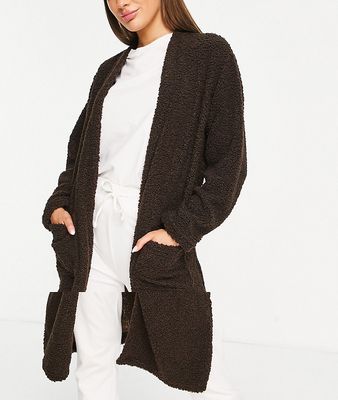 Brave Soul Rach lounge cardigan in chocolate velour-Brown