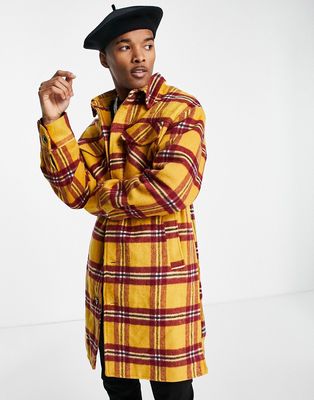 Devils Advocate utility pocket checked wool blend coat-Yellow