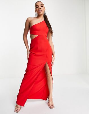 Vesper one shoulder maxi dress with thigh split in red
