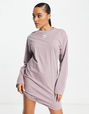Puma classics long sleeved tee dress in taupe-Brown