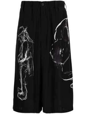 Yohji Yamamoto abstract-print silk shorts - Black