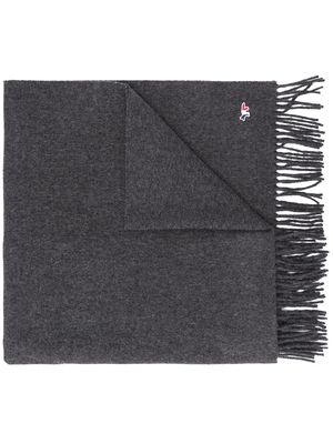 Maison Kitsuné logo-patch fringed scarf - Grey